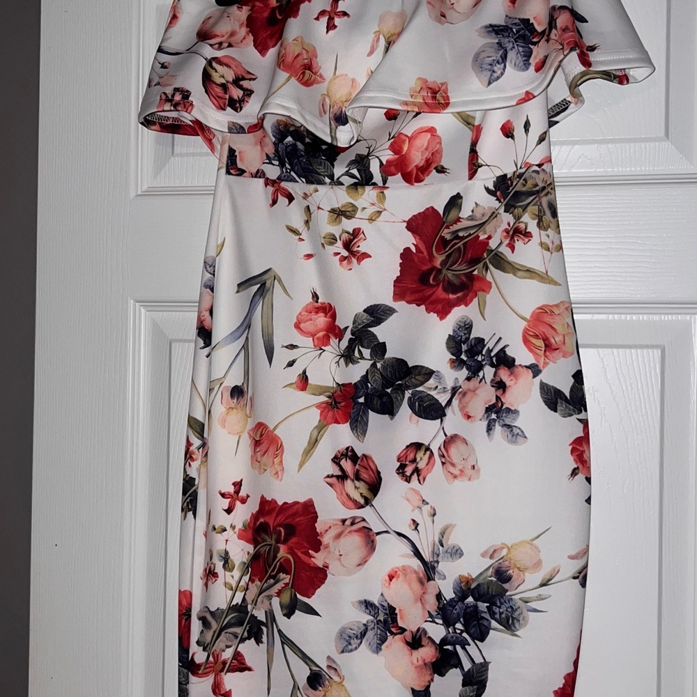 Boohoo One Shoulder Floral Dress - Red and Pink